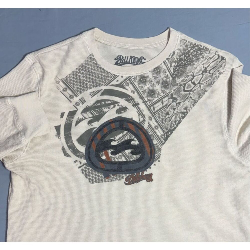 Y2K Vintage Men's Billabong Shirt Thermal Long Sleeve Size 2XL Graphic Cream